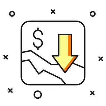 Filled outline Financial growth decrease icon isolated on white background... Stock Illustration