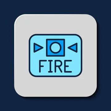 Filled outline Fire alarm system icon isolated on blue background. Pull danger Stock Illustration