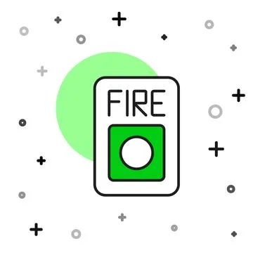 Filled outline Fire alarm system icon isolated on white background. Pull danger Stock Illustration