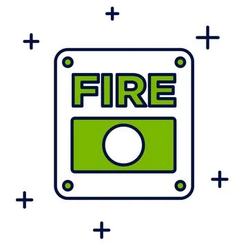 Filled outline Fire alarm system icon isolated on white background. Pull danger Stock Illustration