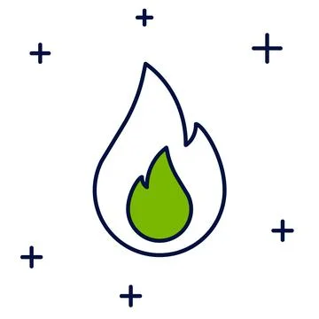 Filled outline Fire flame icon isolated on white background. Vector Illustrazione stock