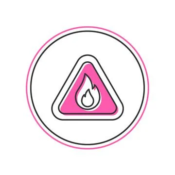 Filled outline Fire flame in triangle icon isolated on white background. Warn Stock Illustration