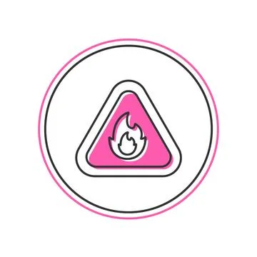 Filled outline Fire flame in triangle icon isolated on white background. Warn Stock Illustration
