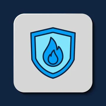 Filled outline Fire protection shield icon isolated on blue background. Ins.. Stock Illustration