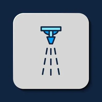 Filled outline Fire sprinkler system icon isolated on blue background. Sprinkler Stock Illustration