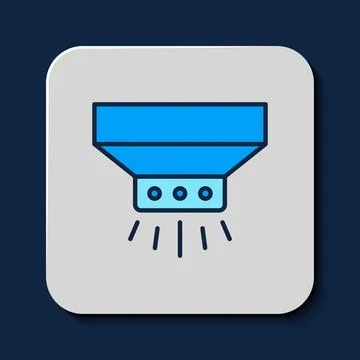 Filled outline Fire sprinkler system icon isolated on blue background. Sprinkler Stock Illustration