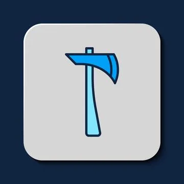 Filled outline Firefighter axe icon isolated on blue background. Fire axe. .. Stock Illustration