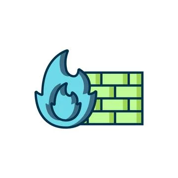 Filled outline Firewall, security wall icon isolated on white background. F.. Illustrazione stock