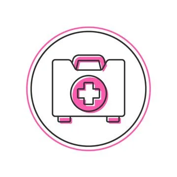 Filled outline First aid kit icon isolated on white background. Medical box.. Illustrazione stock