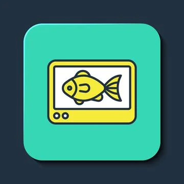 Filled outline Fish finder echo sounder icon isolated on blue background Stock Illustration