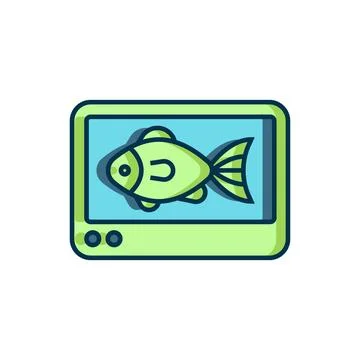 Filled outline Fish finder echo sounder icon isolated on white background. .. 库存插图