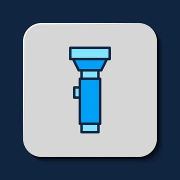 Filled outline Flashlight icon isolated on blue background. Vector Stock Illustration