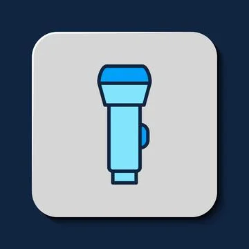 Filled outline Flashlight icon isolated on blue background. Vector Stock Illustration