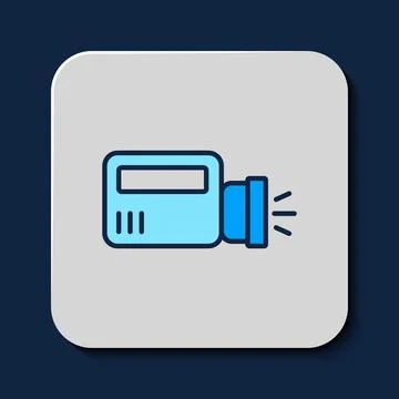 Filled outline Flashlight icon isolated on blue background. Vector Stock Illustration