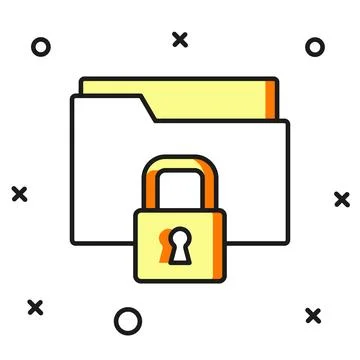 Filled outline Folder and lock icon isolated on white background. Closed fo.. Stock-Illustration