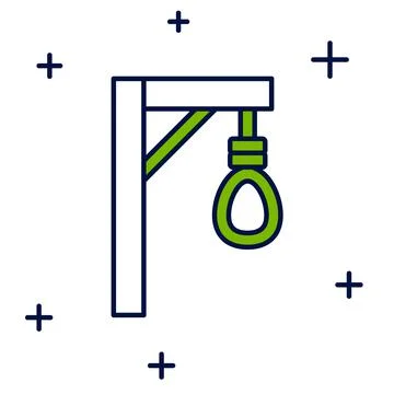 Filled outline Gallows rope loop hanging icon isolated on white background. Rope 스톡 일러스트