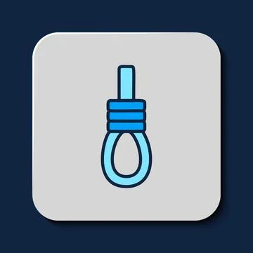 Filled outline Gallows rope loop hanging icon isolated on blue background. Ro 스톡 일러스트