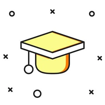 Filled outline Graduation cap icon isolated on white background. Graduation.. Ilustración de archivo