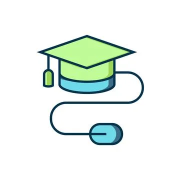 Filled outline Graduation cap with mouse icon isolated on white background... Stock Illustration