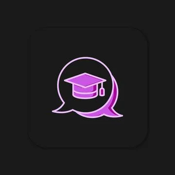 Filled outline Graduation cap in speech bubble icon isolated on black backg.. Stock Illustration