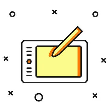 Filled outline Graphic tablet icon isolated on white background. Flat fille.. Stock-Illustration