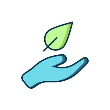 Filled outline Hand hold a leaf of the plant icon isolated on white backgro.. Stock Illustration