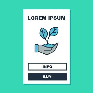 Filled outline Hand hold a leaf of the plant icon isolated on turquoise bac.. Stock Illustration