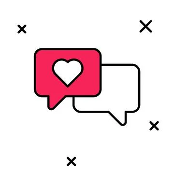 Filled outline Heart in speech bubble icon isolated on white background. Ha.. Ilustração Stock