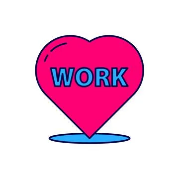 Filled outline Heart with text work icon isolated on white background.  Vecto Stock Illustration