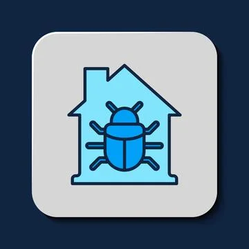 Filled outline House system bug concept icon isolated on blue background. C.. 库存插图