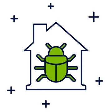 Filled outline House system bug concept icon isolated on white background. .. 库存插图