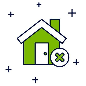 Filled outline House with wrong mark icon isolated on white background. Home  Stock Illustration