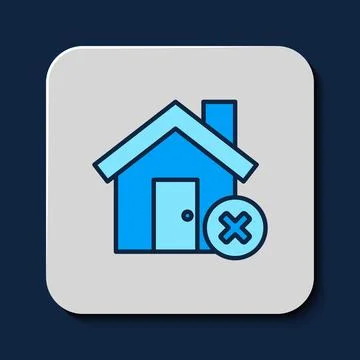 Filled outline House with wrong mark icon isolated on blue background. Home and Stock Illustration