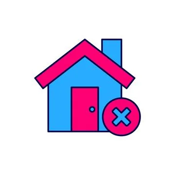 Filled outline House with wrong mark icon isolated on white background. Hom.. Ilustração Stock