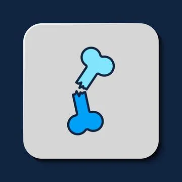 Filled outline Human broken bone icon isolated on blue background. Vector Stock Illustration