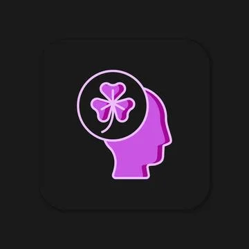 Filled outline Human head with clover trefoil leaf icon isolated on black b.. 스톡 일러스트