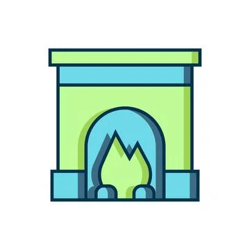 Filled outline Interior fireplace icon isolated on white background. Flat f.. Stock Illustration