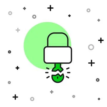 Filled outline Key broke inside of padlock icon isolated on white background. 스톡 일러스트