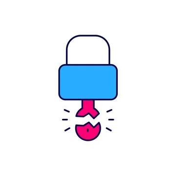 Filled outline Key broke inside of padlock icon isolated on white background 스톡 일러스트