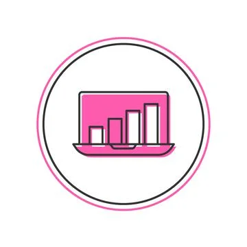 Filled outline Laptop with graph chart icon isolated on white background. Report Stock Illustration