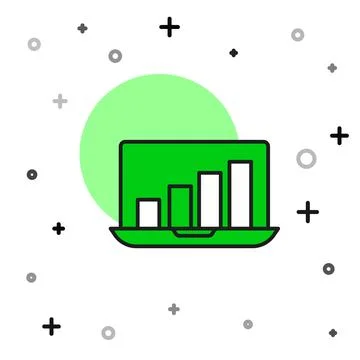 Filled outline Laptop with graph chart icon isolated on white background. Rep 스톡 일러스트