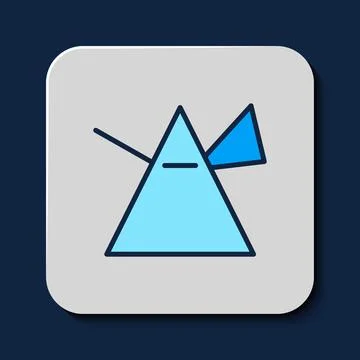 Filled outline Light rays in prism icon isolated on blue background. Ray ra.. Illustrazione stock