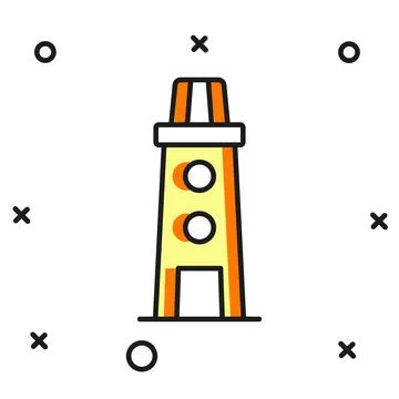 Filled outline Lighthouse icon isolated on white background. Flat filled ou.. Stock Illustration