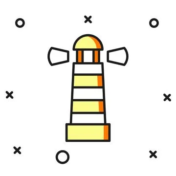 Filled outline Lighthouse icon isolated on white background. Flat filled ou.. Ilustración de archivo