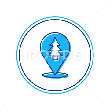 Filled outline Location of the forest on a map icon isolated on white ...