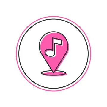 Filled outline Location musical note icon isolated on white background. Music Stock Illustration