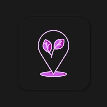 Filled outline Location pin with leaf inside icon isolated on black backgro.. Stock Illustration