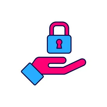 Filled outline Lock in hand icon isolated on white background. Padlock sign Illustrazione stock