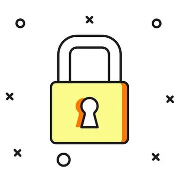 Filled outline Lock icon isolated on white background. Padlock sign. Securi.. Illustrazione stock