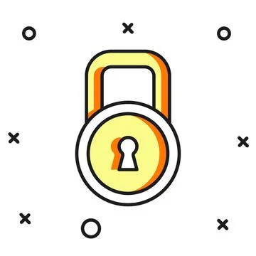 Filled outline Lock icon isolated on white background. Padlock sign. Securi.. Illustrazione stock